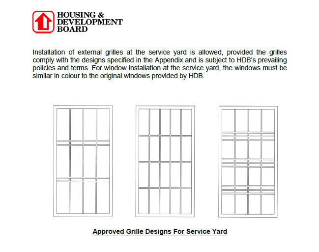 Hdb approved aluminum grilles for windows in new bto